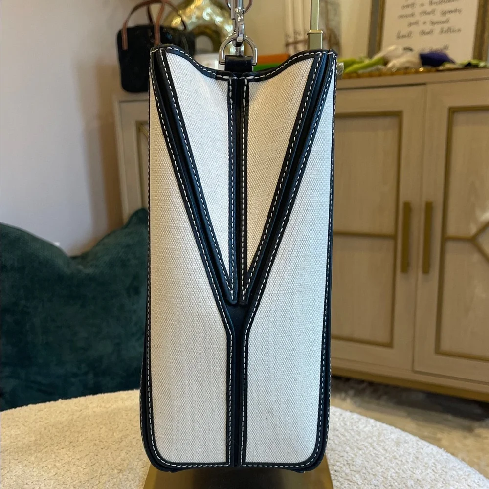 Tory Burch Ivory Canvas Bucket Bag with Black Trim - Picture 5 of 10